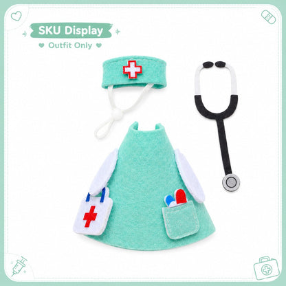 Ensemble de tenue médicale miniature pour figurine d'oie de bureau de 18 cm – Costume de docteur en feutrine avec chapeau vert menthe, stéthoscope et sac bandoulière, accessoire décoratif amusant pour bureau et cadeau original