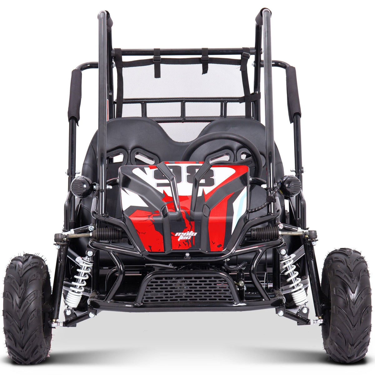 Go-kart électrique biplace MotoTec Mud XL 60V 2000W – Suspension intégrale, harnais 4 points, haut-parleurs Bluetooth, capacité de 181 kg (400 lb), marche avant et arrière, go-kart tout-terrain pour enfants et famille