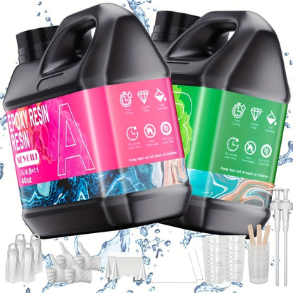 Kit de résine époxy ultra transparente en 2 parties, sans bulles, résistante au jaunissement, autonivelante pour comptoirs, tables rivière, moulage, revêtement, travaux manuels - 32oz 72oz durcissement rapide 1 gallon avec pompe