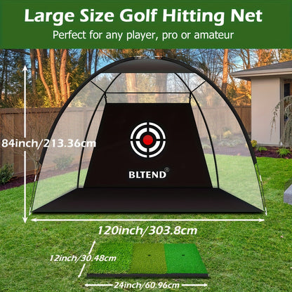 Filet de pratique de golf 10x7 pi avec tapis, balles, tees et sac de transport – Filet de frappe robuste pour jardin, sous-sol et usage intérieur/extérieur, équipement d'entraînement de golf, cadeau pour hommes et femmes