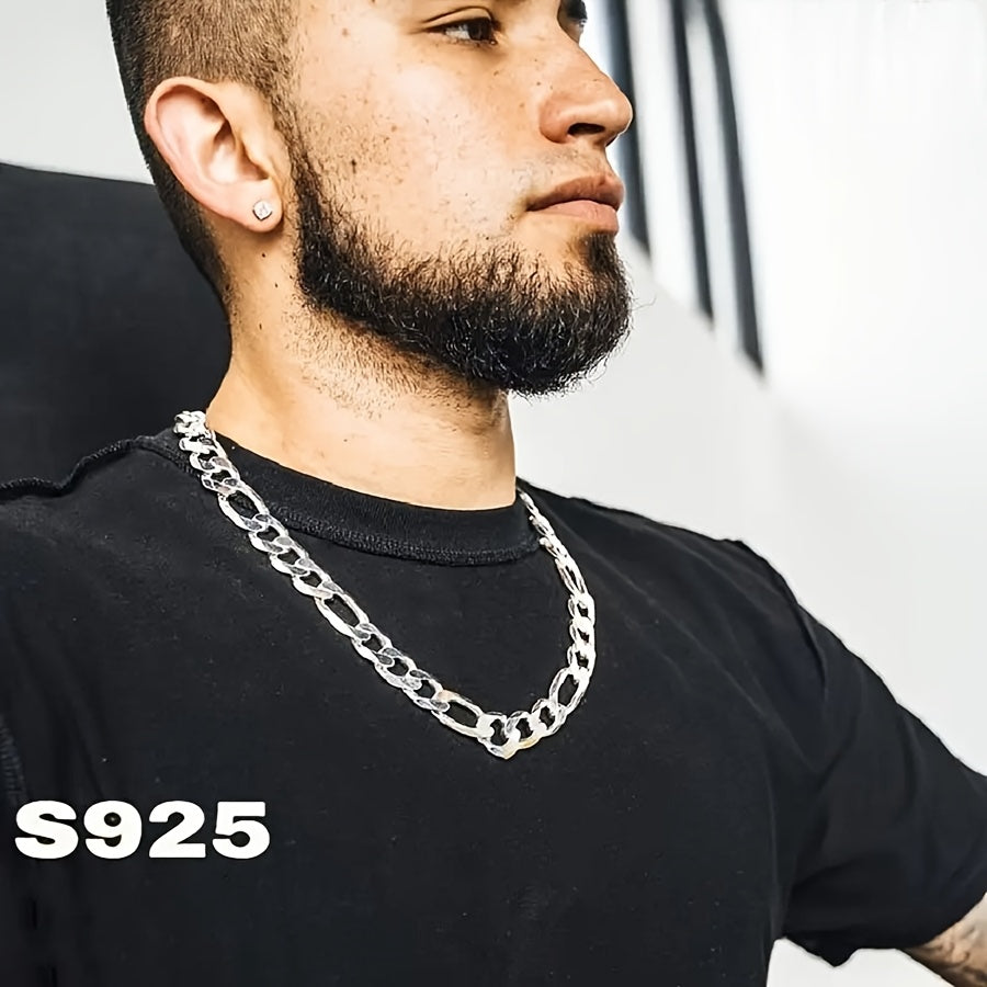 Chaîne Figaro 8 mm en argent sterling 925 italien pour homme et femme – Design minimaliste rétro audacieux, collier à maillons épais unisexe avec coffret cadeau, tailles 20 à 24 pouces