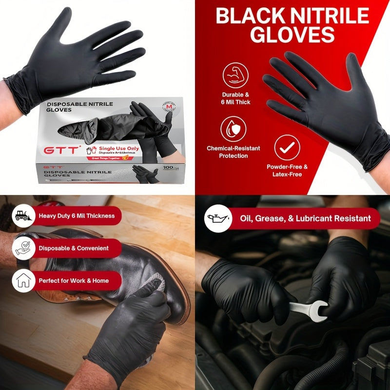 Gants jetables en nitrile noir, boîte de 200 – Épaisseur 6 mil, sans latex, sans poudre, résistants aux produits chimiques, forme flexible et ajustée, S/M/L/XL pour la mécanique, l'entretien, le nettoyage, la restauration et l'usage médical