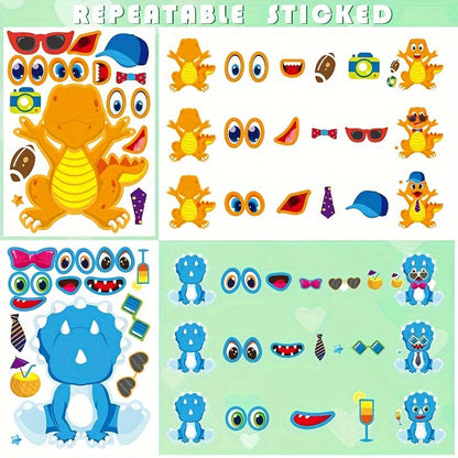 18 feuilles d'autocollants « Crée ton dinosaure » pour enfants – Feuilles d'activités créatives DIY, fournitures et cadeaux amusants pour fête d'anniversaire sur le thème des dinosaures, remplissage de pochettes-surprises pour garçons et filles