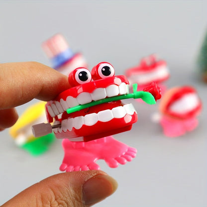 Lot de 5 jouets à remonter « dents marcheuses » avec yeux et pieds rigolos, cadeau fantaisie pour Halloween, Noël ou décoration de bureau – Style et couleur aléatoires