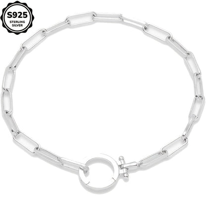 Bracelet maillons Parker en argent sterling 925 pour femme - Chaîne trombone avec boucle iconique, bracelet bohème élégant et luxueux, cadeau pour femme, maman, amie - Saint-Valentin, Noël, anniversaire