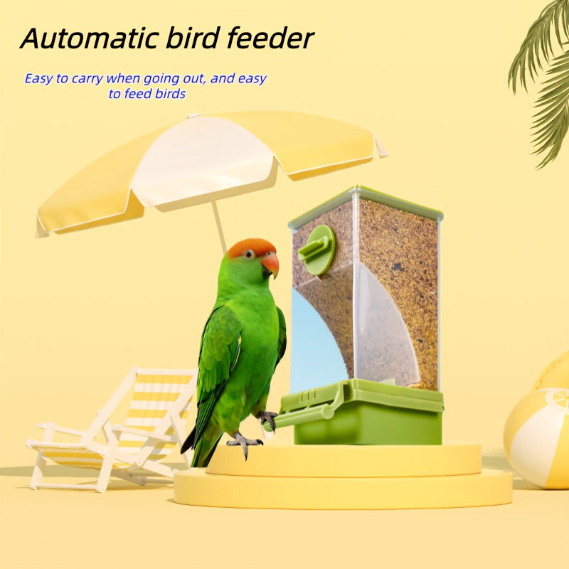 Mangeoire automatique anti-gaspillage pour oiseaux avec séparateur de coquilles – Distributeur de nourriture suspendu tout-en-un sans pile pour calopsittes, perruches et inséparables – Avec protection anti-éclaboussures, 1 pièce