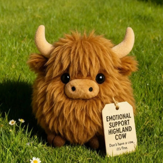 Jouet pour chien en peluche vache écossaise mignonne – Jouet à mâcher rond et duveteux en forme d'animal pour chiens et chats, peluche douce et couineuse pour soulager l'anxiété, jeu interactif et mastication pour chiots et petits animaux