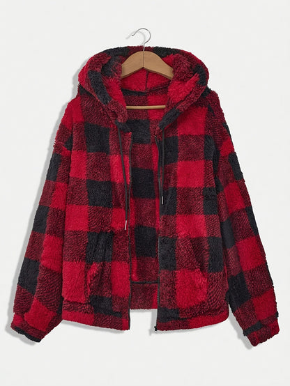 Sweat-shirt à carreaux en polaire pour femme, pull décontracté à manches longues, haut doux et chaud, mode automne-hiver, noir, kaki, rouge, vert, jaune XS S M L XL