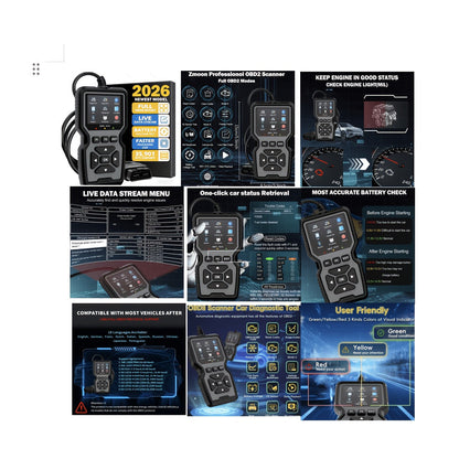 Outil de diagnostic OBD2, lecteur de codes défaut moteur universel avec fonction de réinitialisation, modes 6 & 8, test de préparation I/M – Compatible avec toutes les voitures, camions et SUV OBDII depuis 1996 – Gris