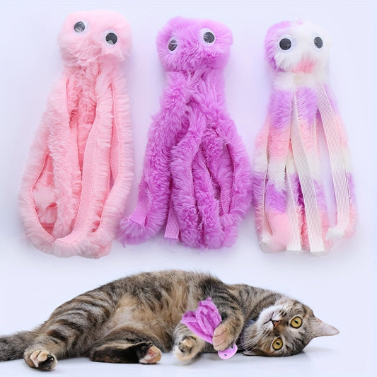 Jouet pour chat pieuvre mignon – Peluche à mâcher résistante aux morsures pour chats et chatons, jouet interactif pour le nettoyage des dents pour jeu en intérieur, peluche douce avec herbe à chat