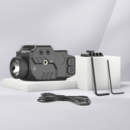 SL1085 Lampe tactique 750 lm avec laser rouge combiné, compatible avec rails Picatinny taille standard et compacte, lampe pour arme rechargeable et antichoc avec fonction stroboscopique - Viseur laser réglable pour arme de poing