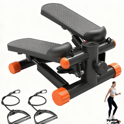 Mini stepper d'exercice avec bandes de résistance, appareil de fitness compact à mouvement rotatif pour entraînement complet, capacité de 136 kg, équipement de gym à domicile portable pour la perte de poids et le cardio - Noir, argent, orange, bleu