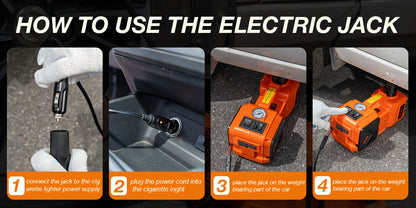 Cric hydraulique électrique de 5 tonnes avec pompe à air intégrée - Élévateur de voiture portable pour le remplacement des pneus de SUV, monospaces et camions, et entretien en garage, clé à chocs électrique en option, outil d'urgence routière