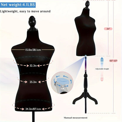 Mannequin de couture avec pied tripode, hauteur réglable de 127 à 160 cm, buste féminin portable pour couture, présentation de vêtements, stylisme et photographie – 4 couleurs disponibles