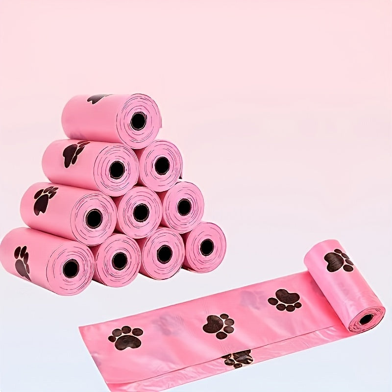 Sacs à déjections canines avec motif d'empreintes de pattes – 15 rouleaux/225 sacs épais et étanches pour chiens et chats, rouleaux prédécoupés faciles à détacher, portables pour les promenades et le nettoyage en extérieur, motif pattes de chat rose