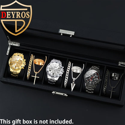 Coffret cadeau 12 pièces pour homme : montre et bijoux hip-hop – 3 montres analogiques à quartz + ensemble de 9 pièces comprenant bracelets, colliers et bagues, cadeau idéal pour Noël et les anniversaires