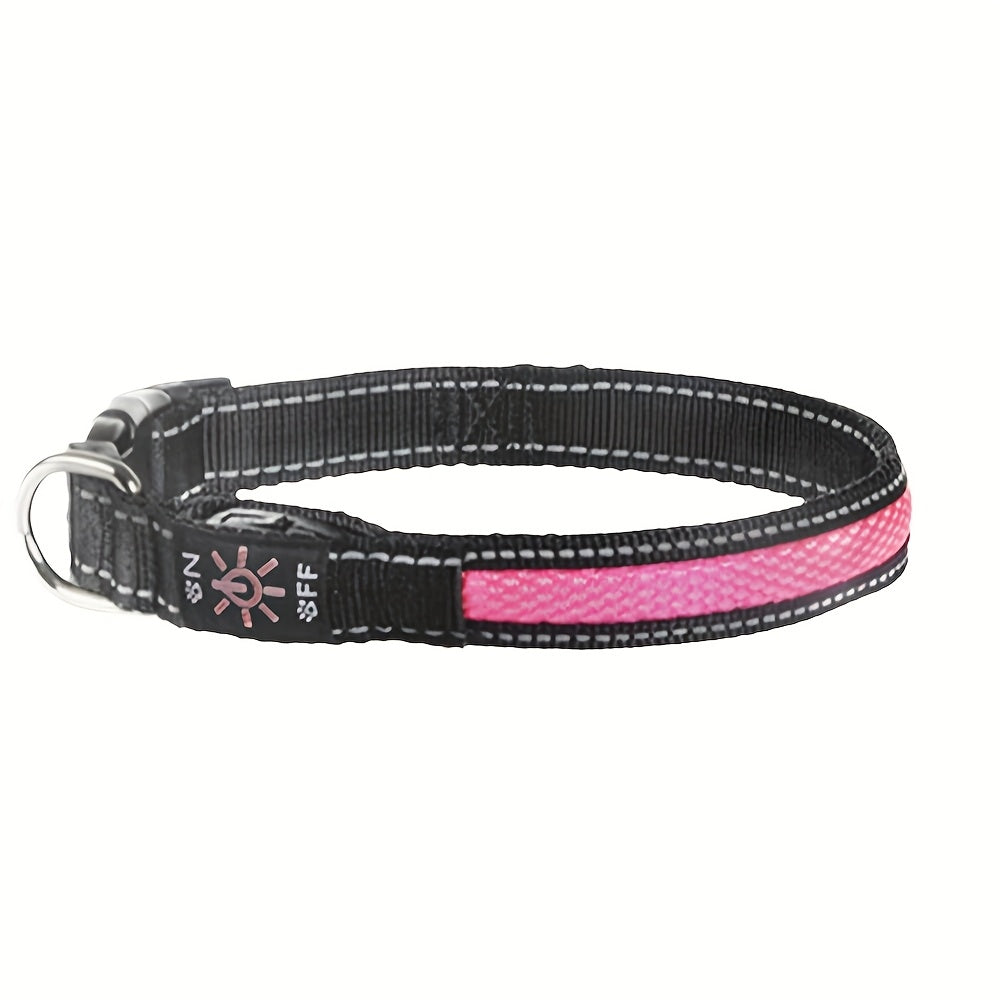 Collier pour chien à LED rechargeable par USB en maille souple – Collier de sécurité lumineux réglable pour chiens de petite, moyenne et grande taille, 5 couleurs bleu vert rose rouge jaune, tailles XS à XL pour les promenades nocturnes