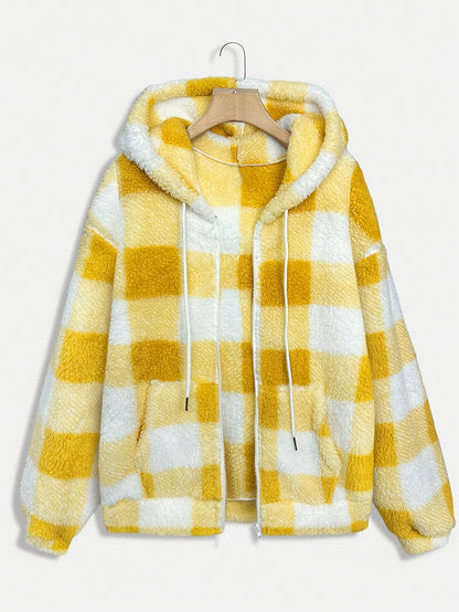 Sweat-shirt à carreaux en polaire pour femme, pull décontracté à manches longues, haut doux et chaud, mode automne-hiver, noir, kaki, rouge, vert, jaune XS S M L XL