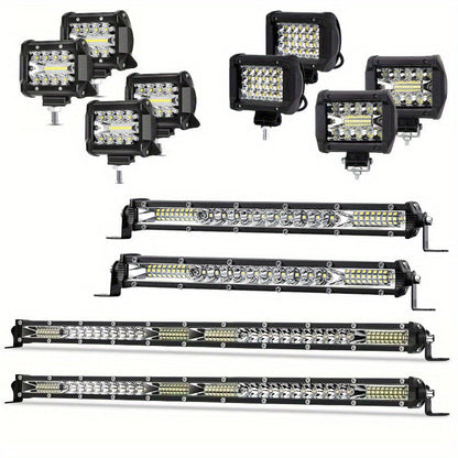 Kit de barre lumineuse de travail à LED pour camion tout-terrain, Jeep, SUV, UTV, VTT et tracteur – Barre lumineuse de 22" et 10" + pods LED de 4", 2000-3000 lumens, 12-24 V, aucune batterie requise, configurations multiples