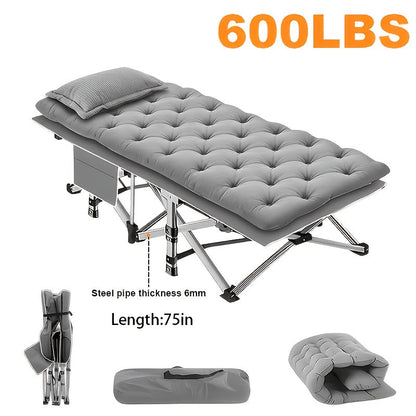 Lit de camp pliant portatif pour adultes - Tissu Oxford double épaisseur, très résistant 225/270/320 kg, lit de camping extérieur pliable avec sac de transport pour la plage, la sieste, les voyages, noir et gris