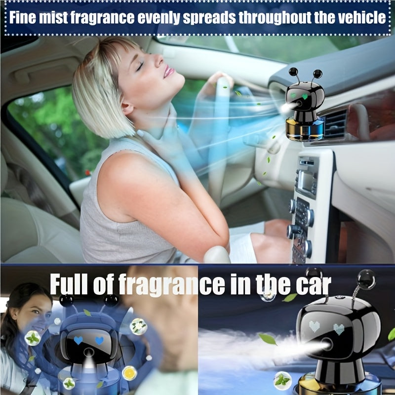 Désodorisant pour voiture robot intelligent, rechargeable par USB, pulvérisation automatique, écran d'expression IA, diffuseur de parfum automatique réglable sur 4 niveaux, décoration de voiture, cadeau