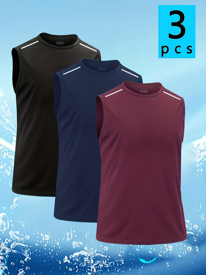 Lot de 3 débardeurs de sport à séchage rapide pour homme – Maillots de sport sans manches, t-shirts à col rond respirants et anti-humidité pour la course, la salle de sport et le quotidien, S-XXXL