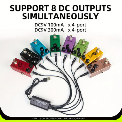Alimentation isolée à 8 ports pour pédales de guitare avec recharge USB – Sorties CC 9V, 12V, 18V sans bruit pour pédales d'effet et accessoires, compatible avec la plupart des pedalboards