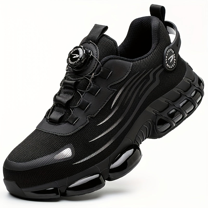 Chaussures de travail respirantes pour hommes – Chaussures de sécurité durables avec bandes réfléchissantes, semelle légère et amortissante pour l'industrie, la construction et un usage quotidien, disponibles en noir et gris, tailles US 6 à 11