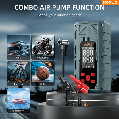 Portable Car Jump Starter with Air Compressor 20000A Peak 7-in-1 Battery Booster Pack with 150PSI Tire Inflator, Power Bank, LED Light & LCD Display – 12V Emergency Roadside Kit for Car SUV Truck