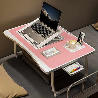 Bureau pour ordinateur portable pliable pour lit et canapé avec porte-gobelet, support pour téléphone, tiroir et port USB, plateau de petit-déjeuner pour travail et films – 6 styles
