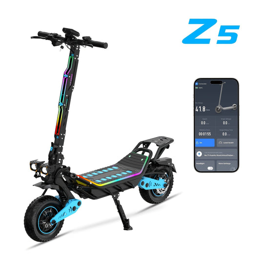 Trottinette électrique tout-terrain à double moteur 60V 3000W – Pneus larges 12 pouces, suspension avant et arrière, double frein hydraulique, design pliable avec lecteur de musique Bluetooth pour adultes