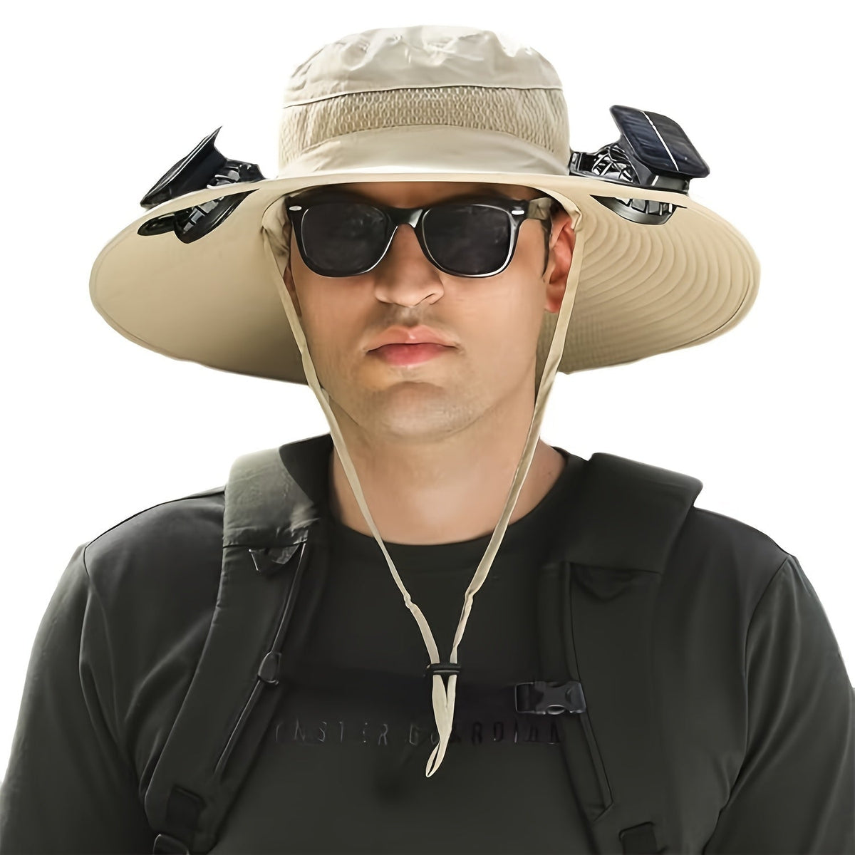 Chapeau de soleil avec ventilateur solaire pour hommes – Large bord anti-UV, ventilateur solaire intégré, taille unique – Idéal pour la pêche, la randonnée, la plage et les activités de plein air
