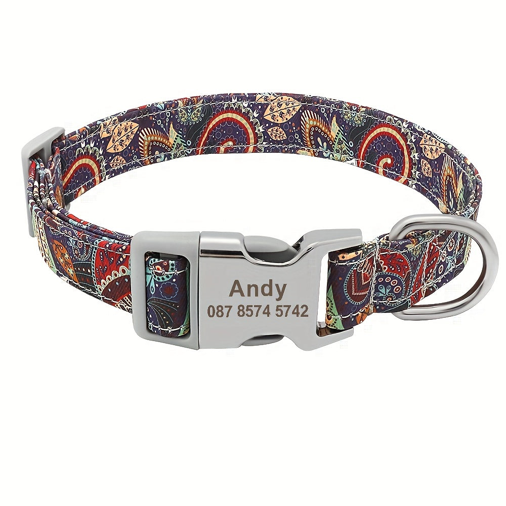 Collier pour chien en nylon personnalisé, gravé et imprimé avec nom et numéro de téléphone – Collier pour animaux de compagnie pour chiots, chats et chiens de petite à grande taille, tailles S, M, L, 7 couleurs éclatantes