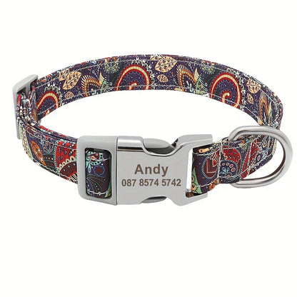 Collier pour chien en nylon personnalisé, gravé et imprimé avec nom et numéro de téléphone – Collier pour animaux de compagnie pour chiots, chats et chiens de petite à grande taille, tailles S, M, L, 7 couleurs éclatantes