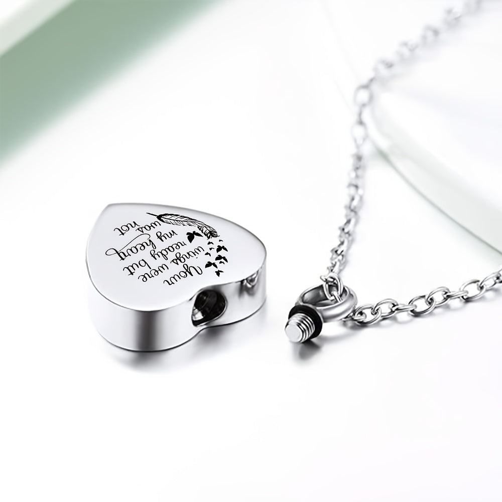 Collier urne funéraire en forme de cœur pour cendres – Lot de 2 pendentifs médaillons gravés pour hommes et femmes, bijoux commémoratifs en acier inoxydable « Your Wings Were Ready But My Heart Was Not », cadeau de sympathie