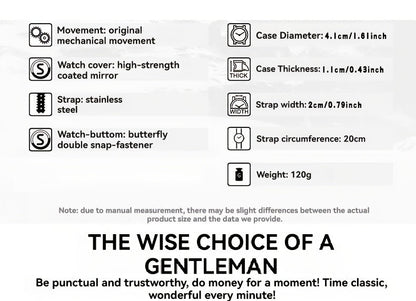 Montre mécanique automatique pour homme – Bracelet fin en acier inoxydable, aiguilles lumineuses, affichage du calendrier, sans pile – Montre de luxe habillée pour le travail, cadeau idéal
