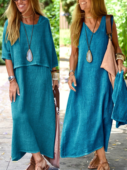 Ensemble deux pièces pour femme, haut ample décontracté et robe longue sans manches, tenue bohème d'été, noir, kaki, bleu ciel, gris ardoise, S M L XL XXL