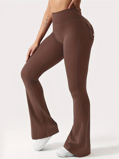 Ensemble 3 pièces pour femme : pantalon de yoga évasé à taille haute avec ceinture et poches, legging galbant effet push-up, squat-proof, 90 % polyester extensible, coupe évasée pour le sport, la gym, la course et le quotidien