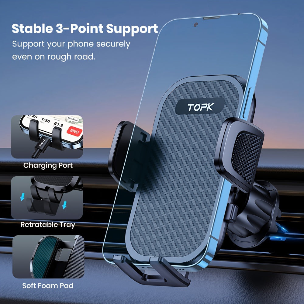 Support de téléphone pour voiture avec crochet de fixation en métal – Fixation sécurisée réglable, design ergonomique, compatibilité universelle pour iPhone 15 14 13 Samsung Galaxy Android, support de conduite mains libres, noir
