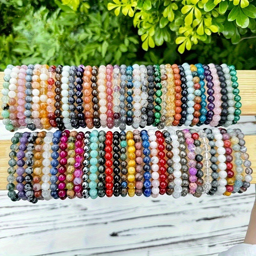 Lot de 20 bracelets de perles en pierre naturelle colorée – Bracelet élastique fait main, mélange de couleurs aléatoire, style bohème vintage, bijoux empilables unisexe pour femmes et hommes