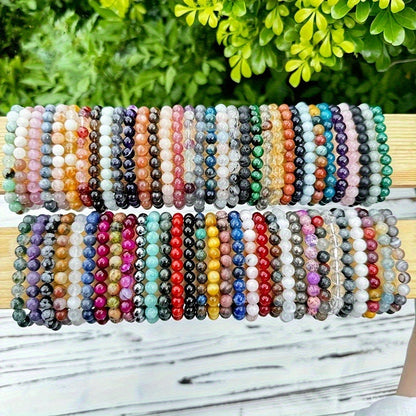 Lot de 20 bracelets de perles en pierre naturelle colorée – Bracelet élastique fait main, mélange de couleurs aléatoire, style bohème vintage, bijoux empilables unisexe pour femmes et hommes