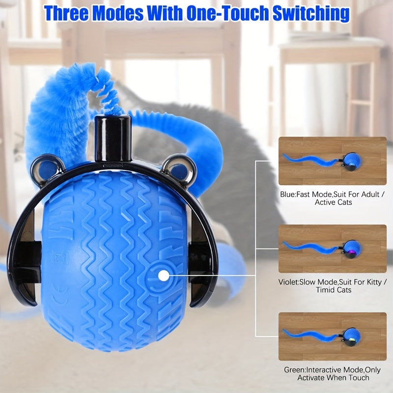Jouet interactif électronique à bille roulante pour chat – Balle de poursuite intelligente automatique avec queue pour chats et chatons d'intérieur, jouet pour animaux de compagnie mobile anti-ennui pour chats adultes