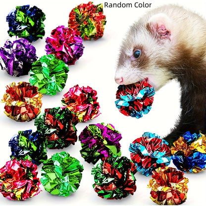 Lot de 24 balles froissantes pour chats, jouets en papier aluminium Mylar, balles brillantes multicolores, jouet sonore pour l'exercice des chats et chatons d'intérieur, jouets interactifs légers pour chats