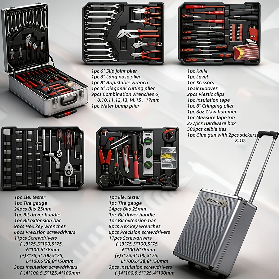 Ensemble d'outils professionnels de 52 pièces - Acier au chrome-vanadium, boîte à outils portable pour réparations domestiques et automobiles, kit d'outils à main multifonction pour passionnés et professionnels, cadeau idéal pour homme