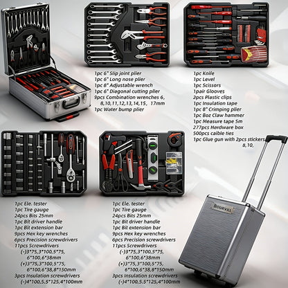 Ensemble d'outils professionnels de 52 pièces - Acier au chrome-vanadium, boîte à outils portable pour réparations domestiques et automobiles, kit d'outils à main multifonction pour passionnés et professionnels, cadeau idéal pour homme
