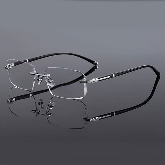 Lunettes anti-lumière bleue sans monture pour hommes – Design rétro sans bord en TR90 avec décorations en strass, lunettes pour le travail et le quotidien, cadeau élégant pour la Saint-Valentin, une remise de diplôme ou des collègues