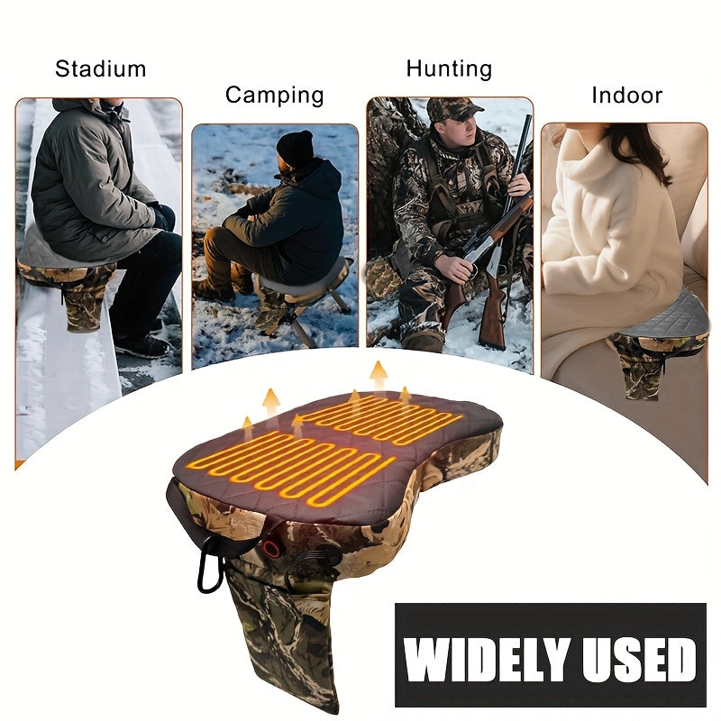 Coussin de siège chauffant et pliable pour la chasse, alimenté par USB, tapis chauffant portable pour mirador, pêche sur glace, camping, extérieur, camouflage (batterie externe non incluse)