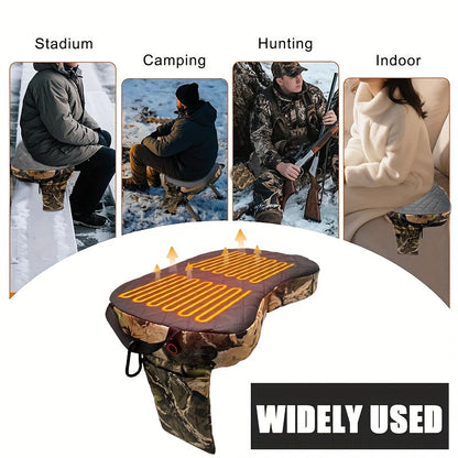 Coussin de siège chauffant et pliable pour la chasse, alimenté par USB, tapis chauffant portable pour mirador, pêche sur glace, camping, extérieur, camouflage (batterie externe non incluse)