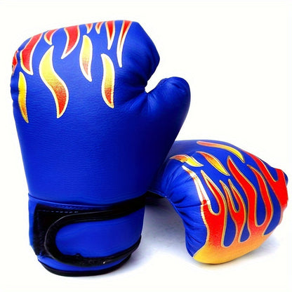 Gants de boxe pour enfants, garçons et filles – Gants d'entraînement jeunesse motif flamme pour sac de frappe, kickboxing, MMA, sparring et boxe thaï, cadeau de sport pour débutants (Rouge flamme / Bleu flamme)