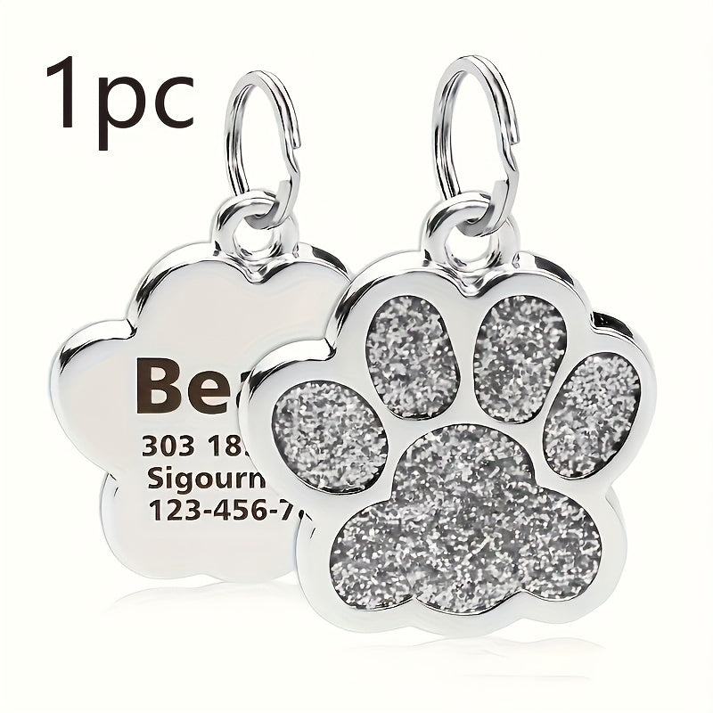 Plaque d'identification pour chien gravée au laser sur mesure - Médaille personnalisée avec motif de patte de chat, durable et résistante à la décoloration pour chiens et chats, 7 options de couleurs (argent, noir, violet, rose, rouge, bleu, bleu lagon)